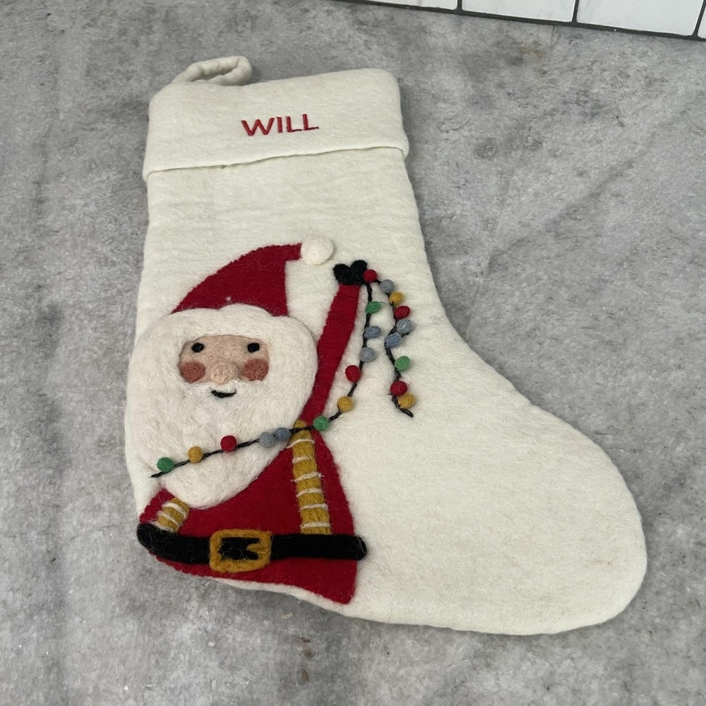 West Elm Felt Christmas Stocking Santa Pom Garland Personalized WILL Holiday